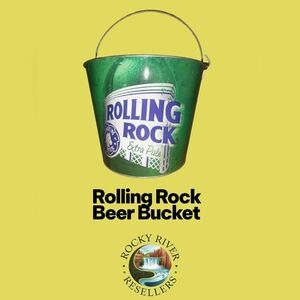Rolling Rock Extra Pale Beer Bucket | Metal | Round | Barware | Mancave | Beach